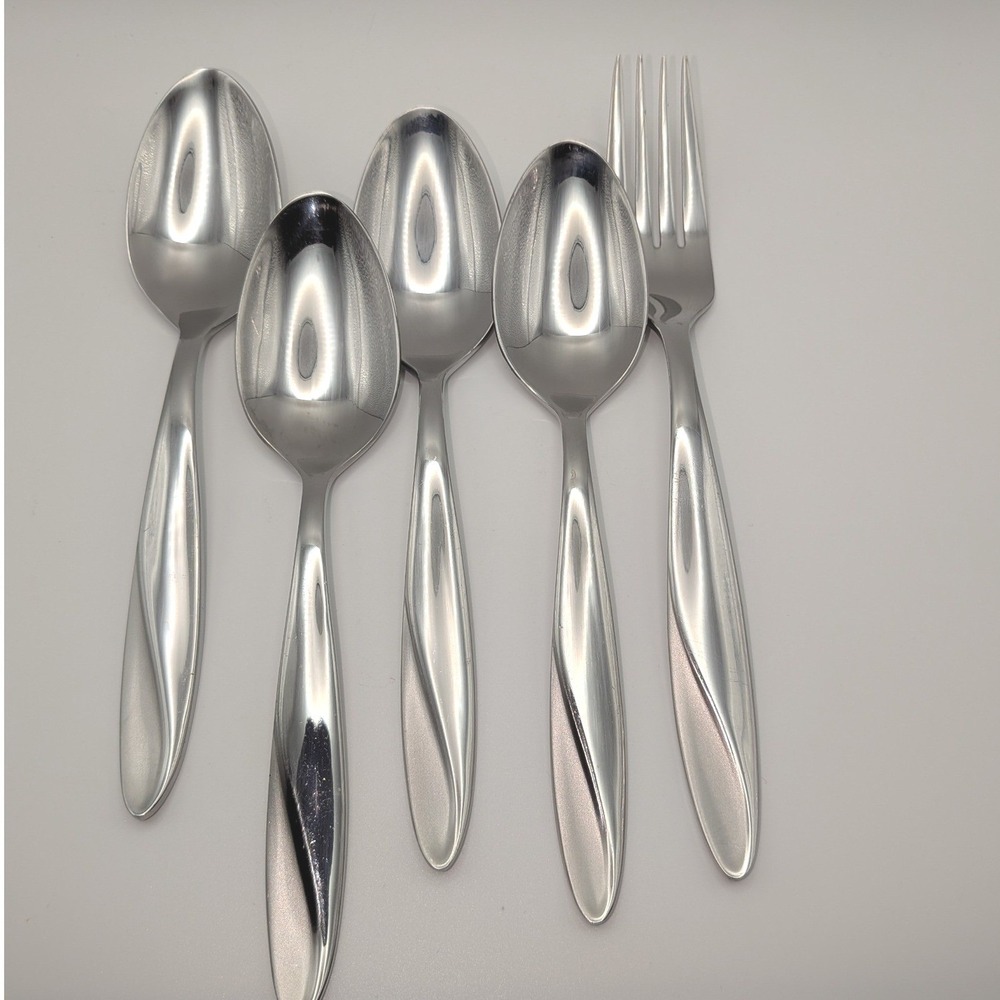 Oneida Shimmer Stainless Steel Flatware 4 Oval Spoons 1 Dinner Fork Replacements